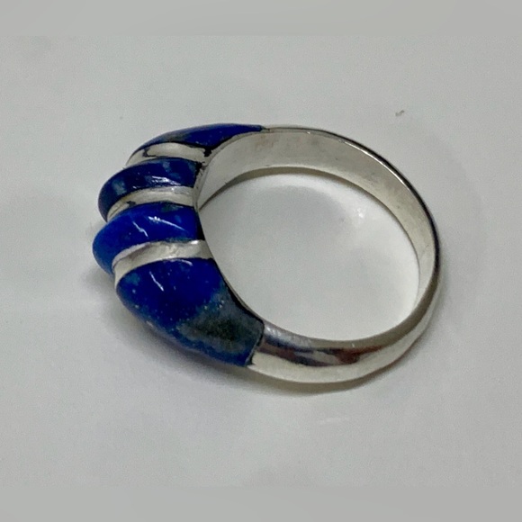 Early 20th Century Antique Art Deco Sterling Silver Lapis Lazuli Ring - Picture 5 of 16